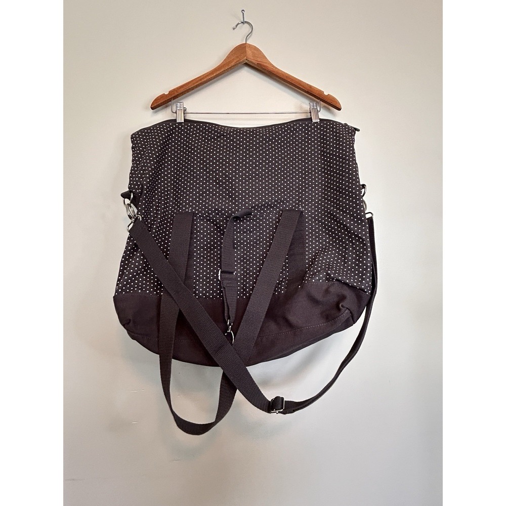 Thirty-One Gifts Fold-Over Weekender Tote Bag Black Pin Dot Canvas 19 X 21